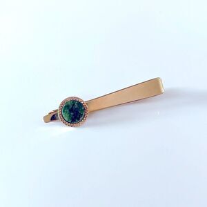 Vintage LaMode Gold Karat Clad Green Jade Tie Bar Clip